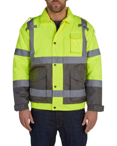 UHV563 High Visibility Bomber Jacket with Removable Fleece and Teflon Fabric Protector - Yellow/Grey - Utility Pro Wear